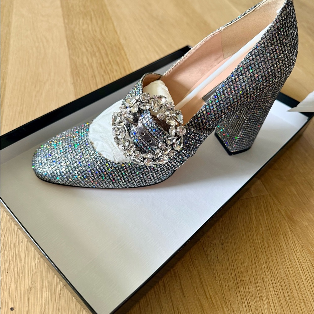 SJP Celine heels Elegant Silver Women's Shoes with Crystal Embellishments